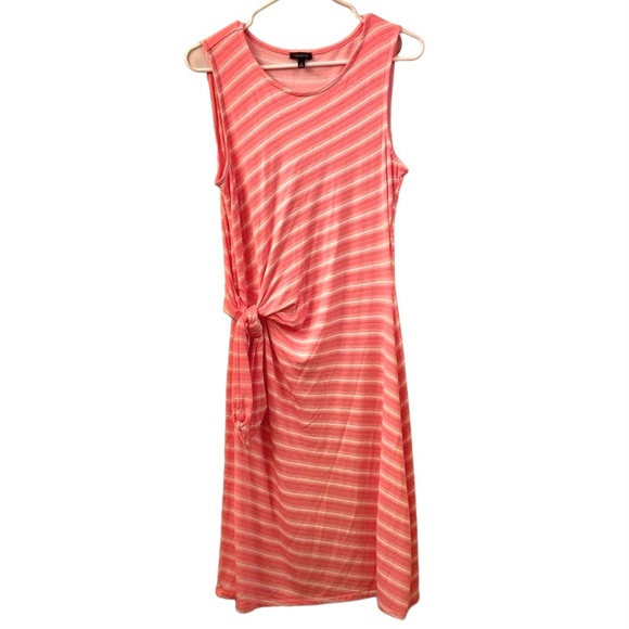 Talbots Dress Sleeveless Tie at Waist Casual Beach Pink White Stripe WM SZ M - Picture 1 of 11